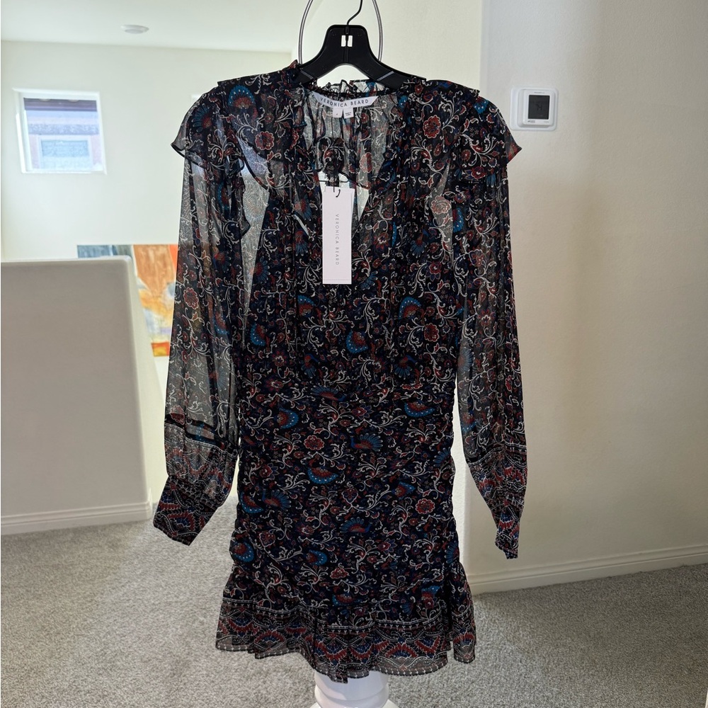 Veronica Beard Black Floral Long Sleeve Dress